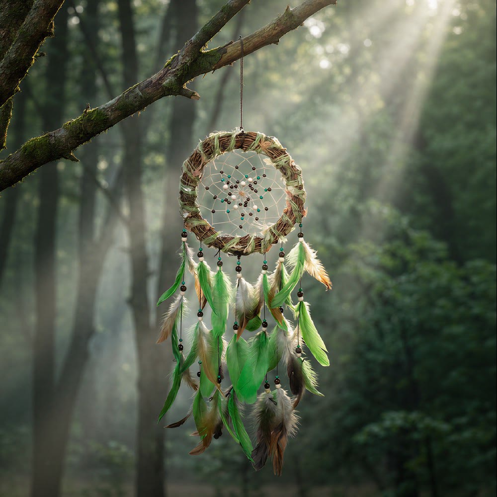 Olivenorma Feathers Beads Cord Wood Twig Hand‑Woven Nature Symbol Dream Catcher - image 4