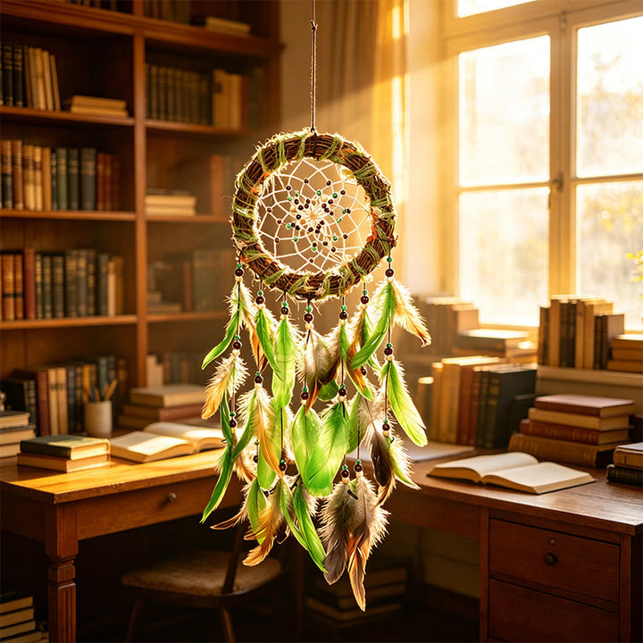 Olivenorma Feathers Beads Cord Wood Twig Hand‑Woven Nature Symbol Dream Catcher - image 2