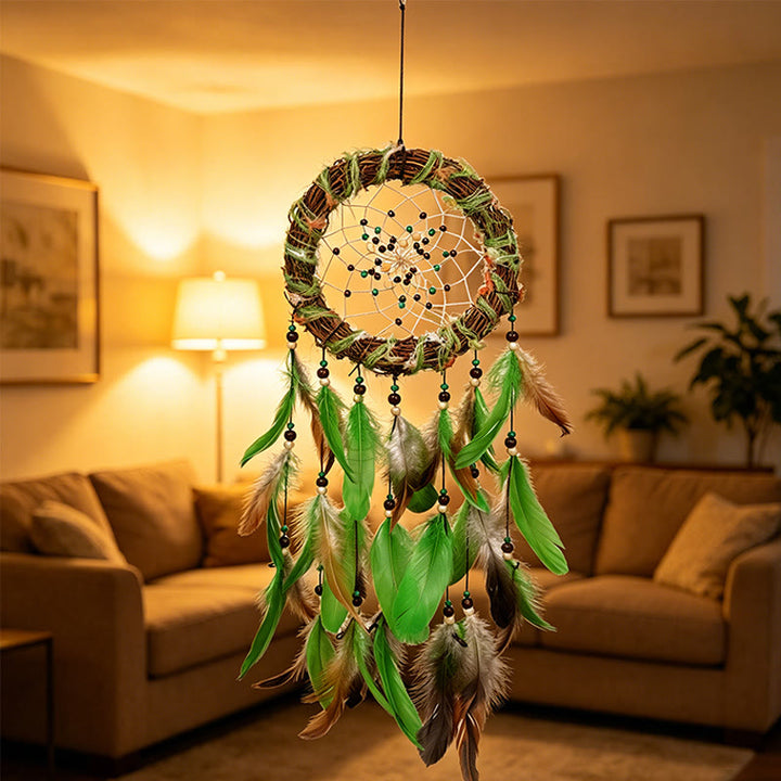 Olivenorma Feathers Beads Cord Wood Twig Hand‑Woven Nature Symbol Dream Catcher - image 3