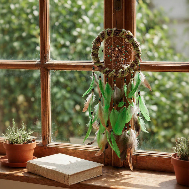 Olivenorma Feathers Beads Cord Wood Twig Hand‑Woven Nature Symbol Dream Catcher - image 6