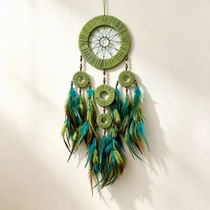 Olivenorma Woven Hoops Colorful Feathers Wooden Beads Hand‑Woven Nature Symbol Dream Catcher - image 2