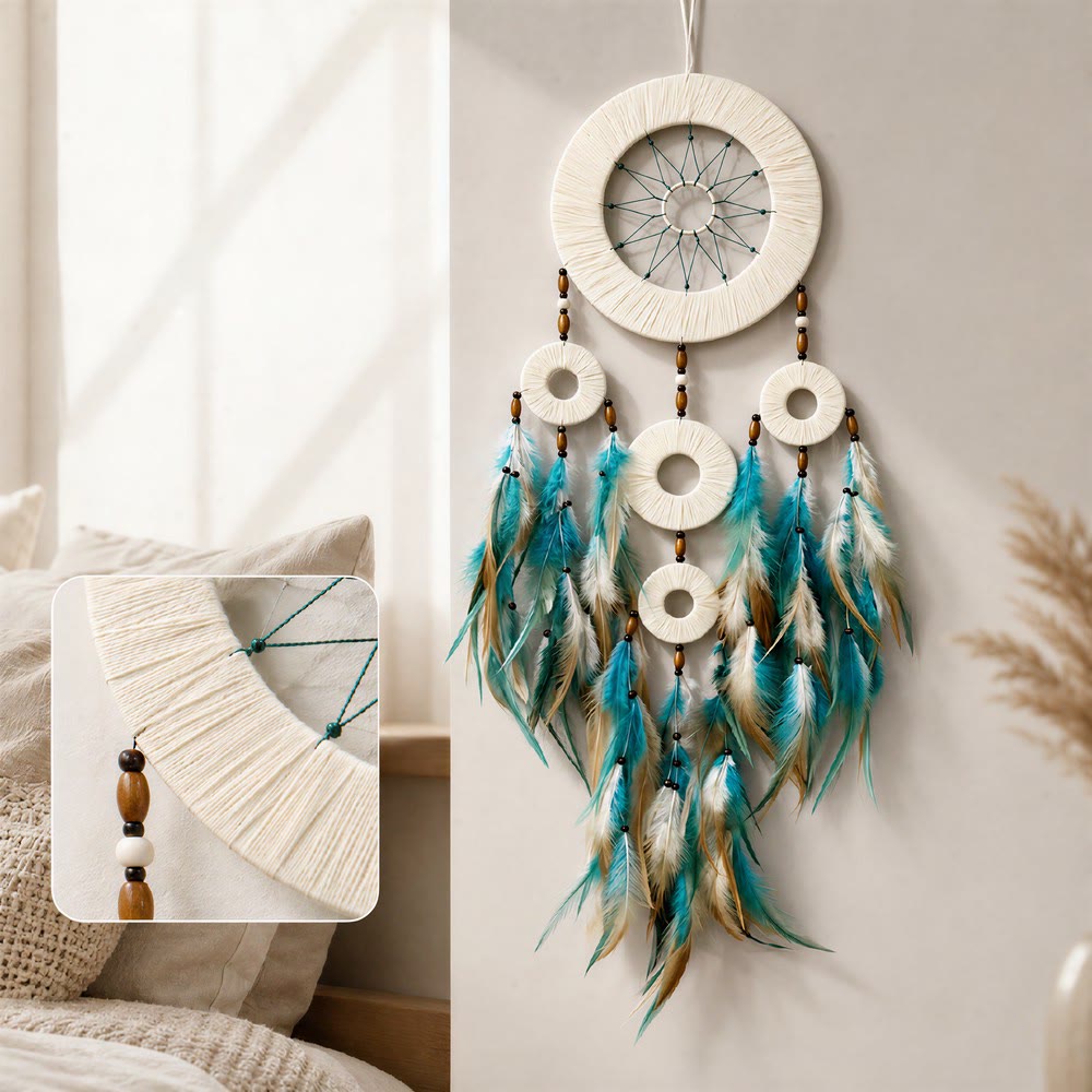 Olivenorma Woven Hoops Colorful Feathers Wooden Beads Hand‑Woven Nature Symbol Dream Catcher - image 4