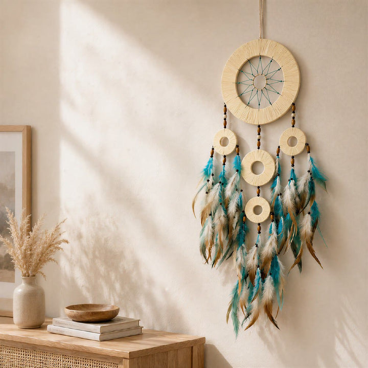 Olivenorma Woven Hoops Colorful Feathers Wooden Beads Hand‑Woven Nature Symbol Dream Catcher - image 6