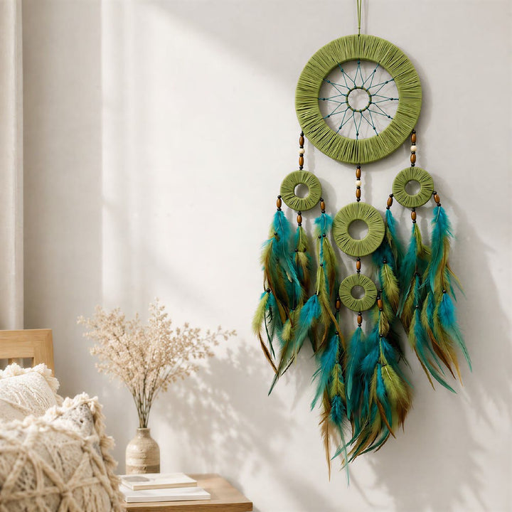 Olivenorma Woven Hoops Colorful Feathers Wooden Beads Hand‑Woven Nature Symbol Dream Catcher - image 1