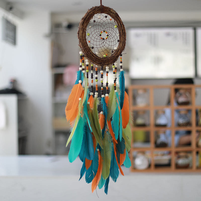 Olivenorma Rattan Feathers Mixed Beads Bohemian Nature Symbol Dream Catcher - image 2
