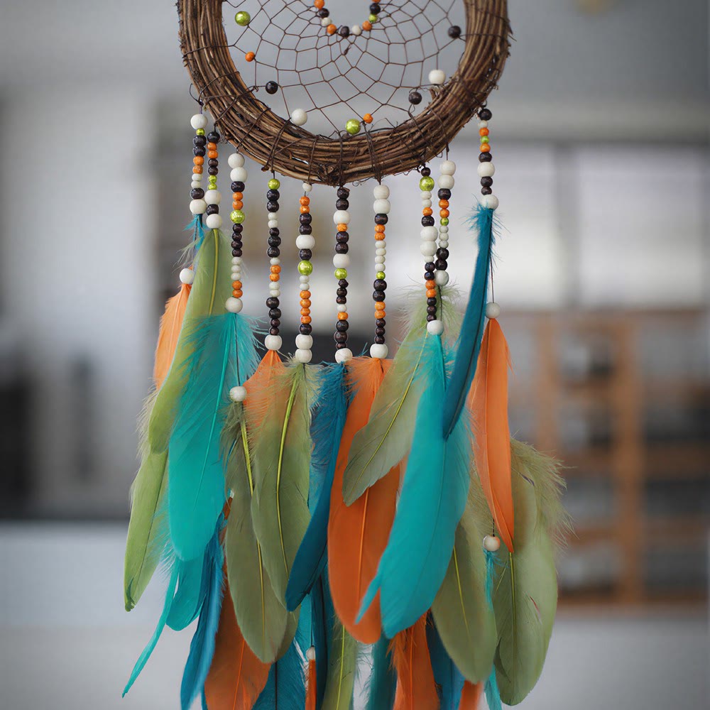 Olivenorma Rattan Feathers Mixed Beads Bohemian Nature Symbol Dream Catcher - image 3