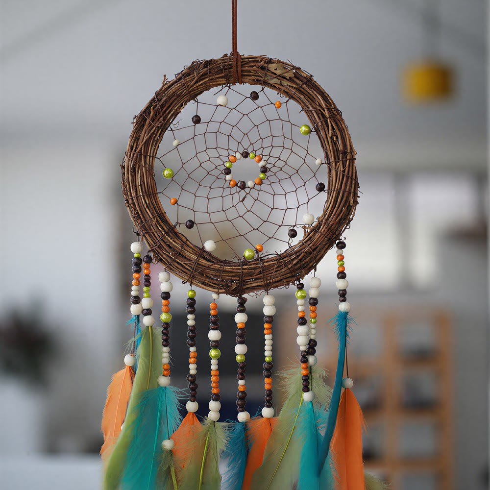 Olivenorma Rattan Feathers Mixed Beads Bohemian Nature Symbol Dream Catcher - image 5