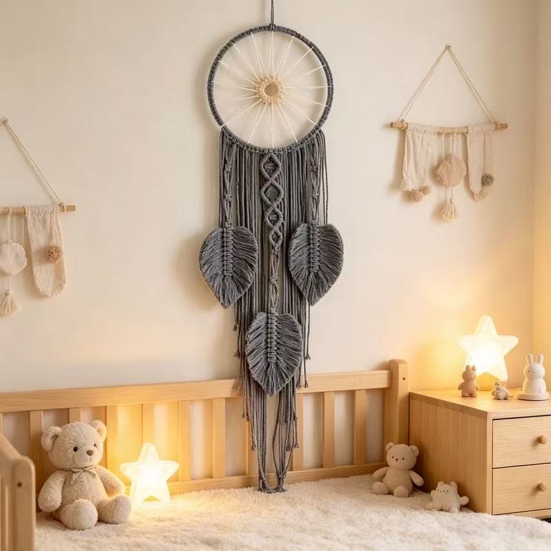 Olivenorma Cotton Cord Macrame Leaves Tassels Bohemian Nature Symbol Dream Catcher - Grey - image 1