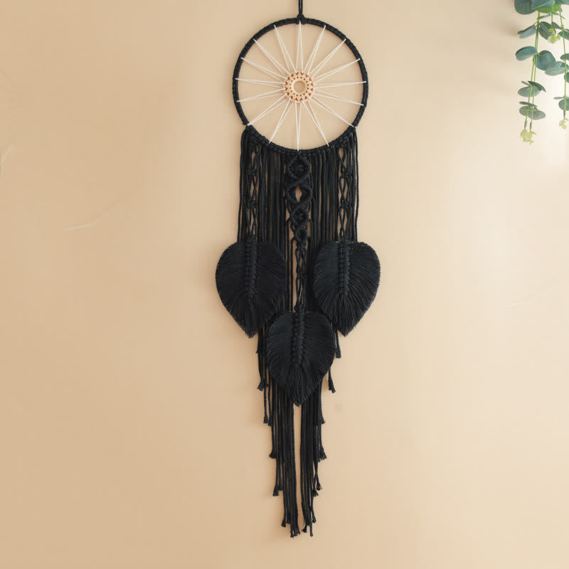 Olivenorma Cotton Cord Macrame Leaves Tassels Bohemian Nature Symbol Dream Catcher - Black - image 5