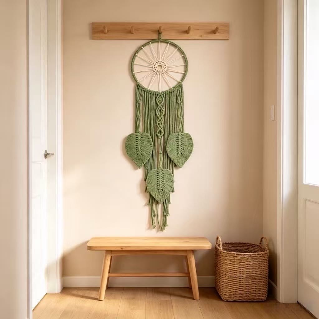 Olivenorma Cotton Cord Macrame Leaves Tassels Bohemian Nature Symbol Dream Catcher - Green - image 6