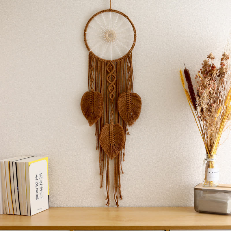 Olivenorma Cotton Cord Macrame Leaves Tassels Bohemian Nature Symbol Dream Catcher - Caramel - image 0