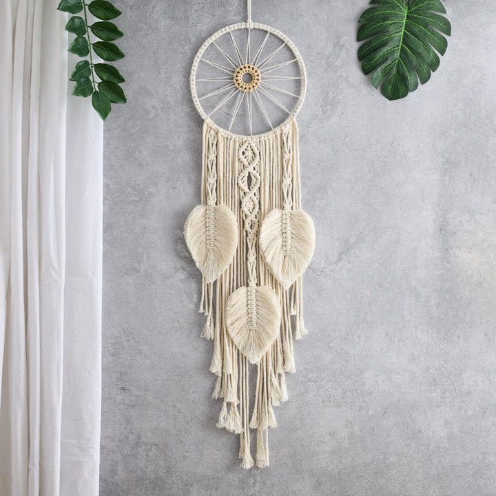 Olivenorma Cotton Cord Macrame Leaves Tassels Bohemian Nature Symbol Dream Catcher - Beige - image 3