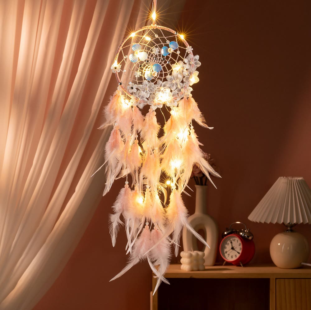 Olivenorma Iron‑Ring Feather Plastic‑Pearl Good‑Dreams Dream Catcher - Orange - Without Light - image 1