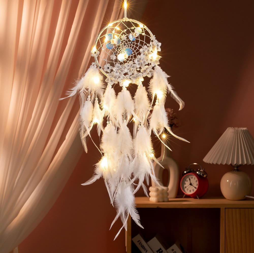 Olivenorma Iron‑Ring Feather Plastic‑Pearl Good‑Dreams Dream Catcher - White - Without Light - image 2