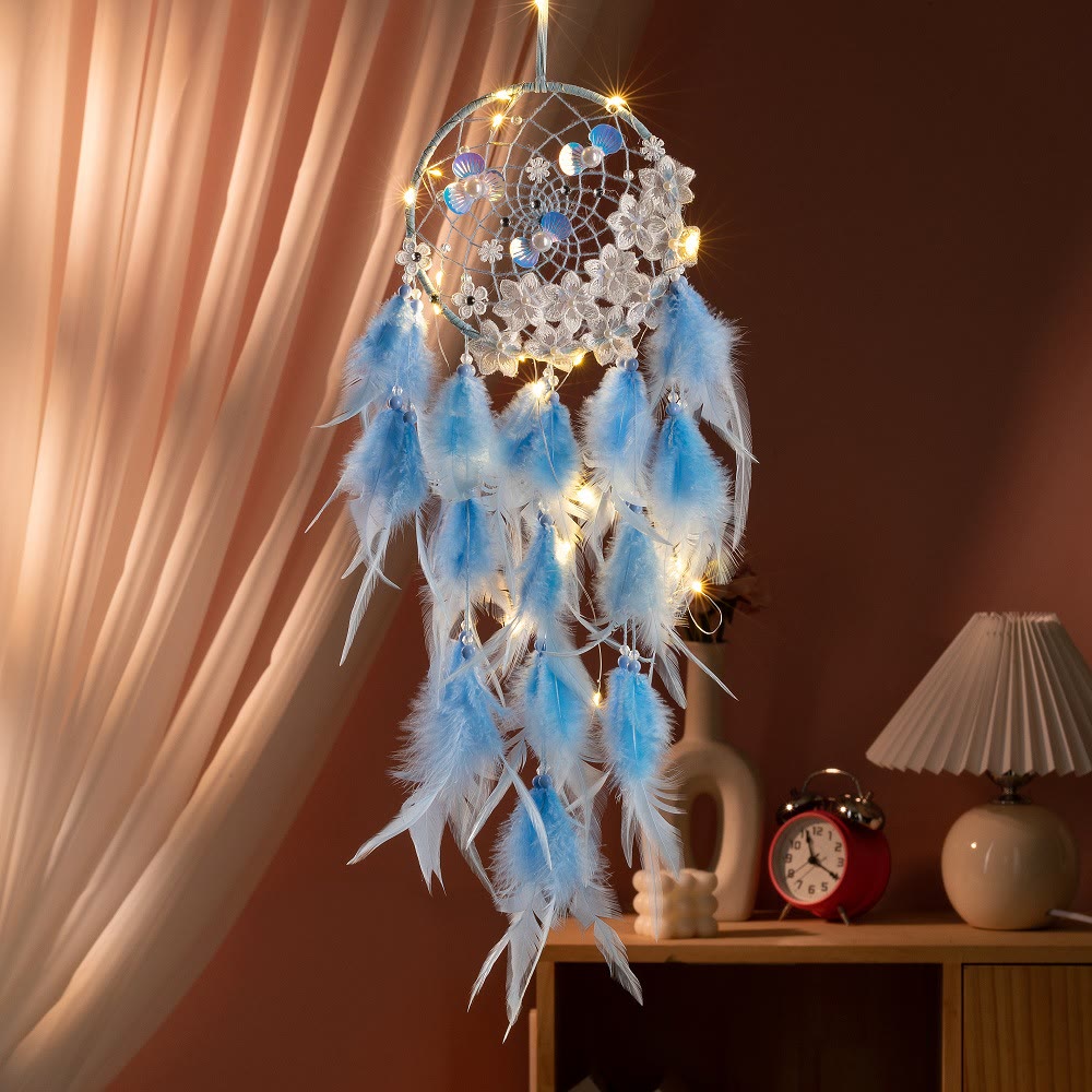 Olivenorma Iron‑Ring Feather Plastic‑Pearl Good‑Dreams Dream Catcher - Blue - Without Light - image 0