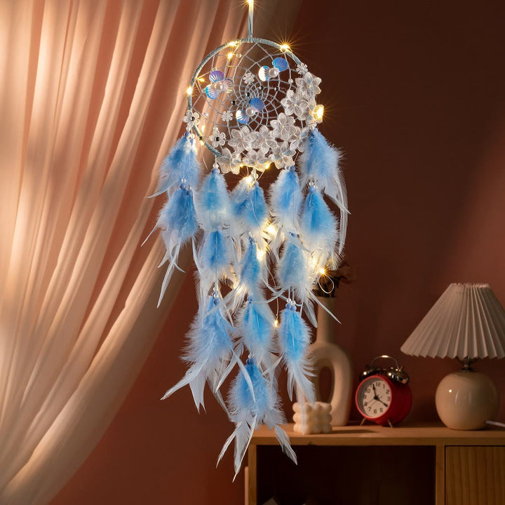Olivenorma Iron‑Ring Feather Plastic‑Pearl Good‑Dreams Dream Catcher - Blue - Without Light - image 0