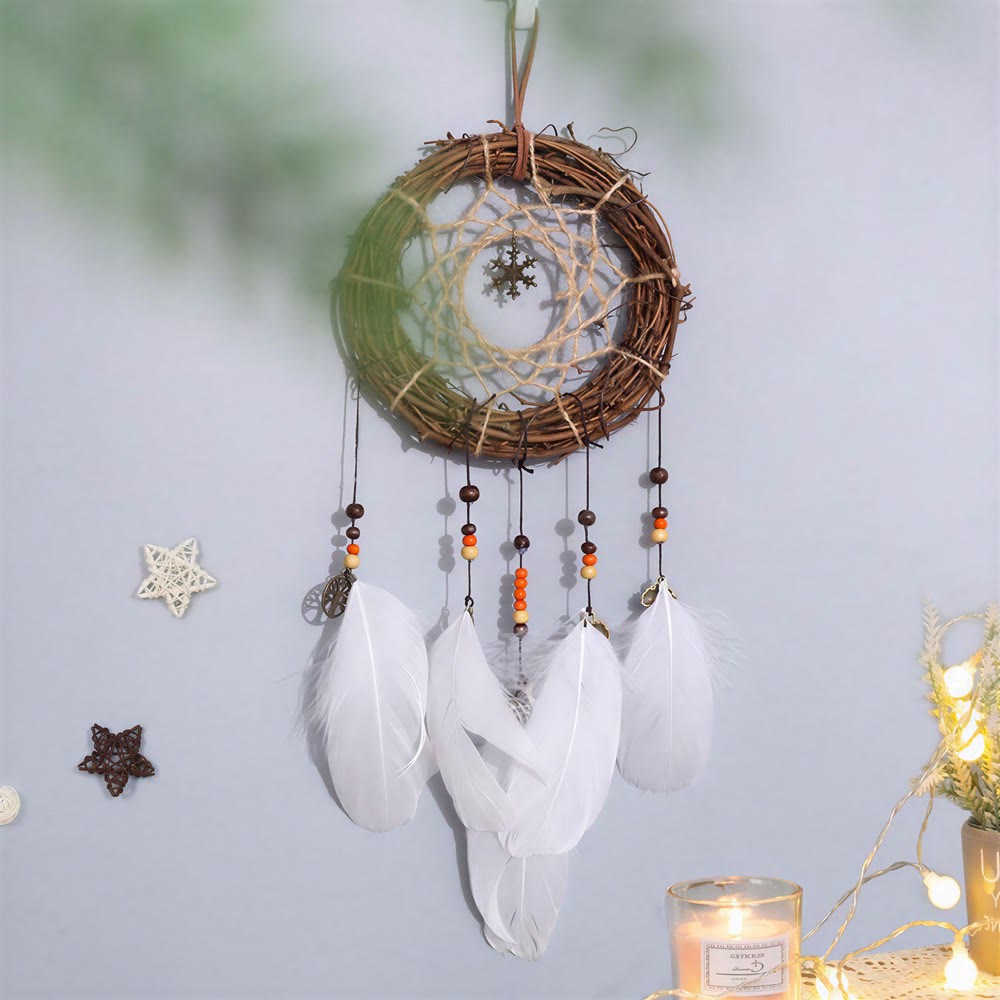 Olivenorma Feather Iron‑Rings Leather‑Straps Blessing Dream Catcher - image 5