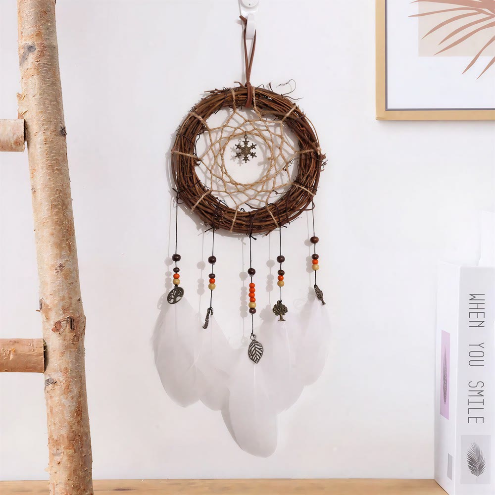 Olivenorma Feather Iron‑Rings Leather‑Straps Blessing Dream Catcher - image 3