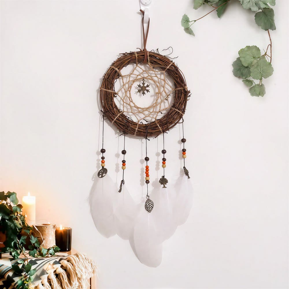 Olivenorma Feather Iron‑Rings Leather‑Straps Blessing Dream Catcher - image 2