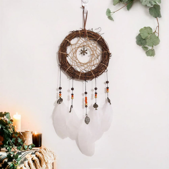 Olivenorma Feather Iron‑Rings Leather‑Straps Blessing Dream Catcher - image 2