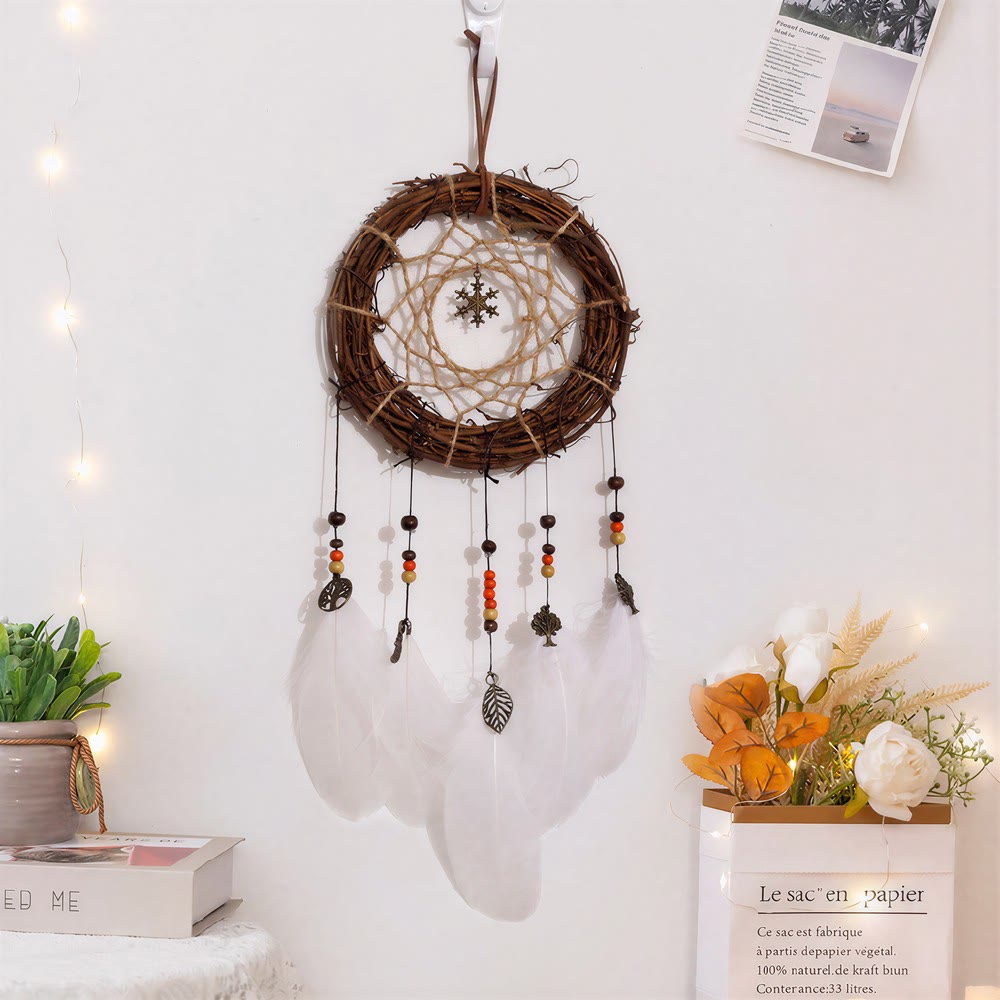 Olivenorma Feather Iron‑Rings Leather‑Straps Blessing Dream Catcher - image 1