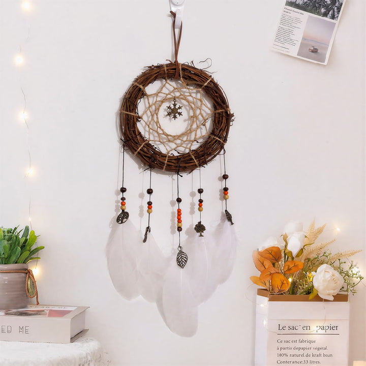 Olivenorma Feather Iron‑Rings Leather‑Straps Blessing Dream Catcher - image 1