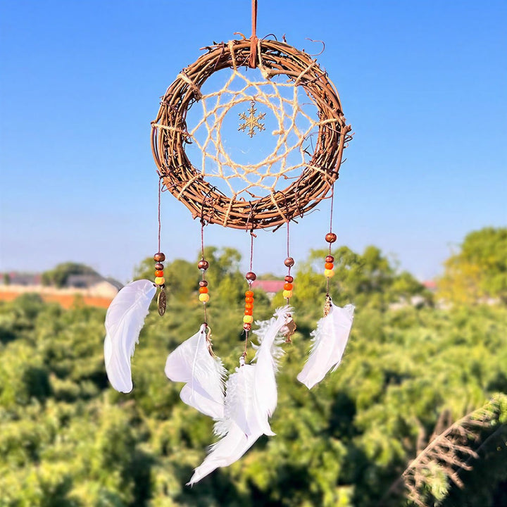Olivenorma Feather Iron‑Rings Leather‑Straps Blessing Dream Catcher - image 4
