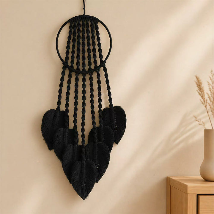 Olivenorma Metal‑Hoop Cotton‑Cord Macrame‑Leaf Blessing Dream Catcher - Black - image 4
