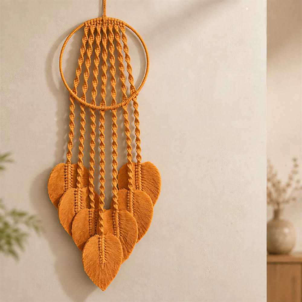 Olivenorma Metal‑Hoop Cotton‑Cord Macrame‑Leaf Blessing Dream Catcher - Orange - image 3