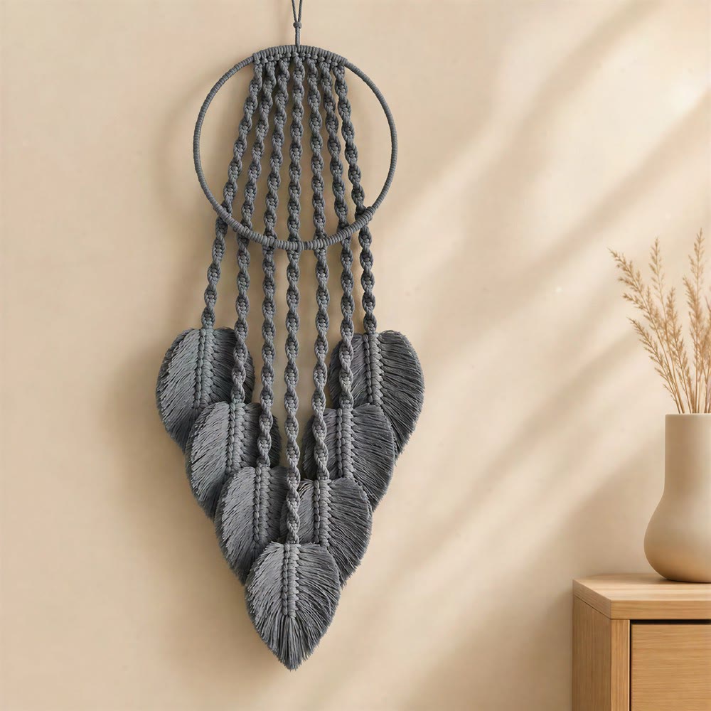 Olivenorma Metal‑Hoop Cotton‑Cord Macrame‑Leaf Blessing Dream Catcher - Grey - image 0