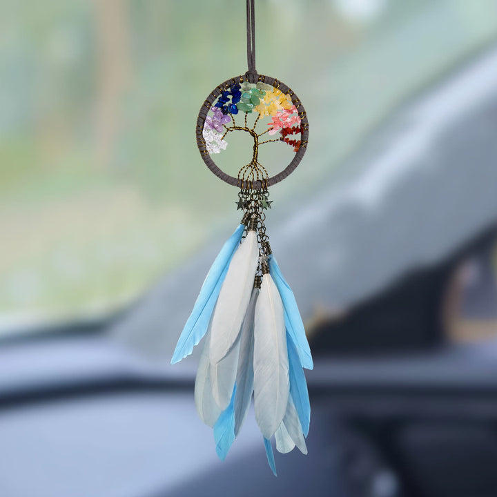 Olivenorma Metal‑Hoop Feather Bohemian Wishful‑Blessing Dream Catcher - Rainbow Crystal‑Blue White - image 6