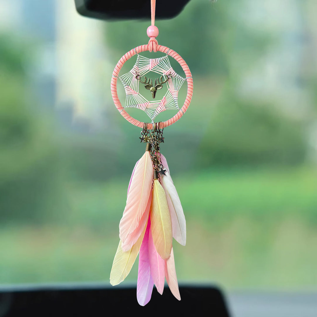 Olivenorma Metal‑Hoop Feather Bohemian Wishful‑Blessing Dream Catcher - Safe Journey‑Pastel Mix - image 2