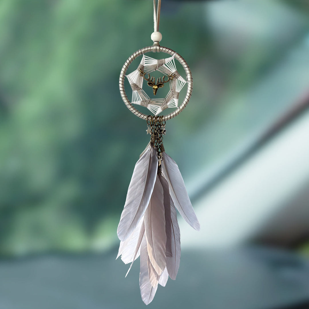 Olivenorma Metal‑Hoop Feather Bohemian Wishful‑Blessing Dream Catcher - Safe Journey‑Neutral Grey - image 3