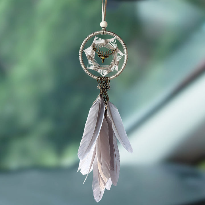 Olivenorma Metal‑Hoop Feather Bohemian Wishful‑Blessing Dream Catcher - Safe Journey‑Neutral Grey - image 3