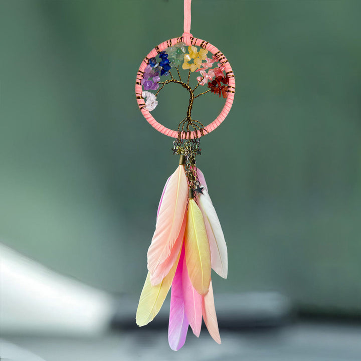 Olivenorma Metal‑Hoop Feather Bohemian Wishful‑Blessing Dream Catcher - Rainbow Crystal‑Pastel Mix - image 5