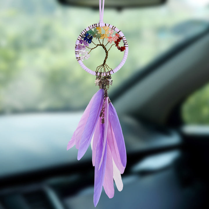 Olivenorma Metal‑Hoop Feather Bohemian Wishful‑Blessing Dream Catcher - Rainbow Crystal‑Rich Purple - image 8