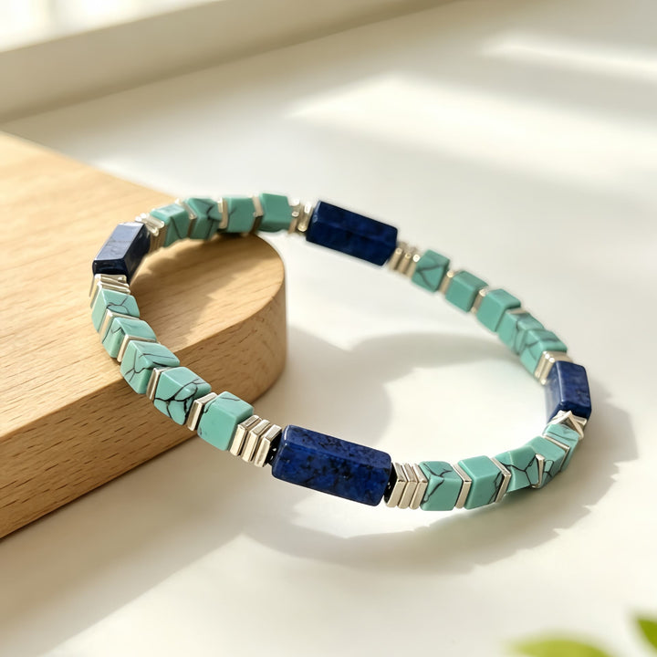 FREE Today: Natural Textured Turquoise Lapis Lazuli Square Tube Beaded Bracelet Attract Wealth Abundance Prosperity - image 3