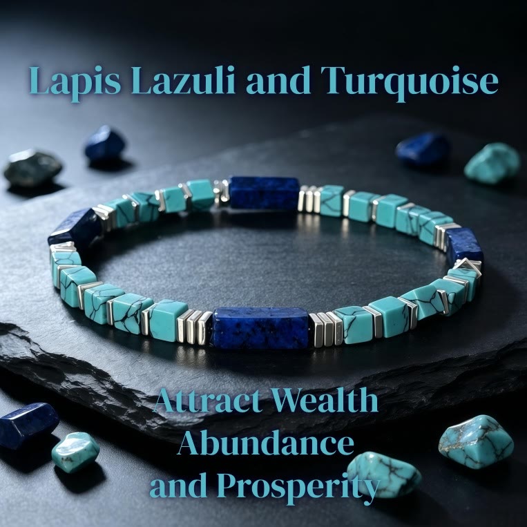 FREE Today: Natural Textured Turquoise Lapis Lazuli Square Tube Beaded Bracelet Attract Wealth Abundance Prosperity - image 9