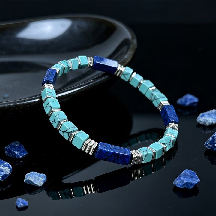 Olivenorma Natural Textured Turquoise Lapis Lazuli Square Tube Beaded Bracelet Attract Wealth Abundance Prosperity - image 4