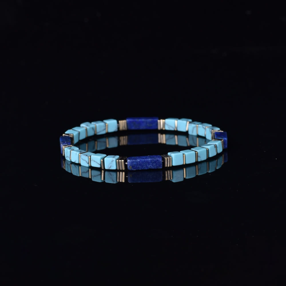 Olivenorma Natural Textured Turquoise Lapis Lazuli Square Tube Beaded Bracelet Attract Wealth Abundance Prosperity - image 6