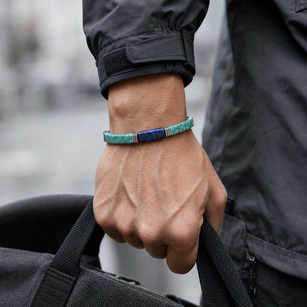 FREE Today: Natural Textured Turquoise Lapis Lazuli Square Tube Beaded Bracelet Attract Wealth Abundance Prosperity - image 1