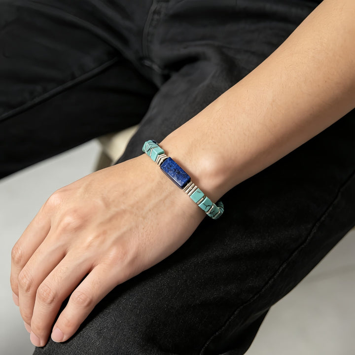 FREE Today: Natural Textured Turquoise Lapis Lazuli Square Tube Beaded Bracelet Attract Wealth Abundance Prosperity - image 2