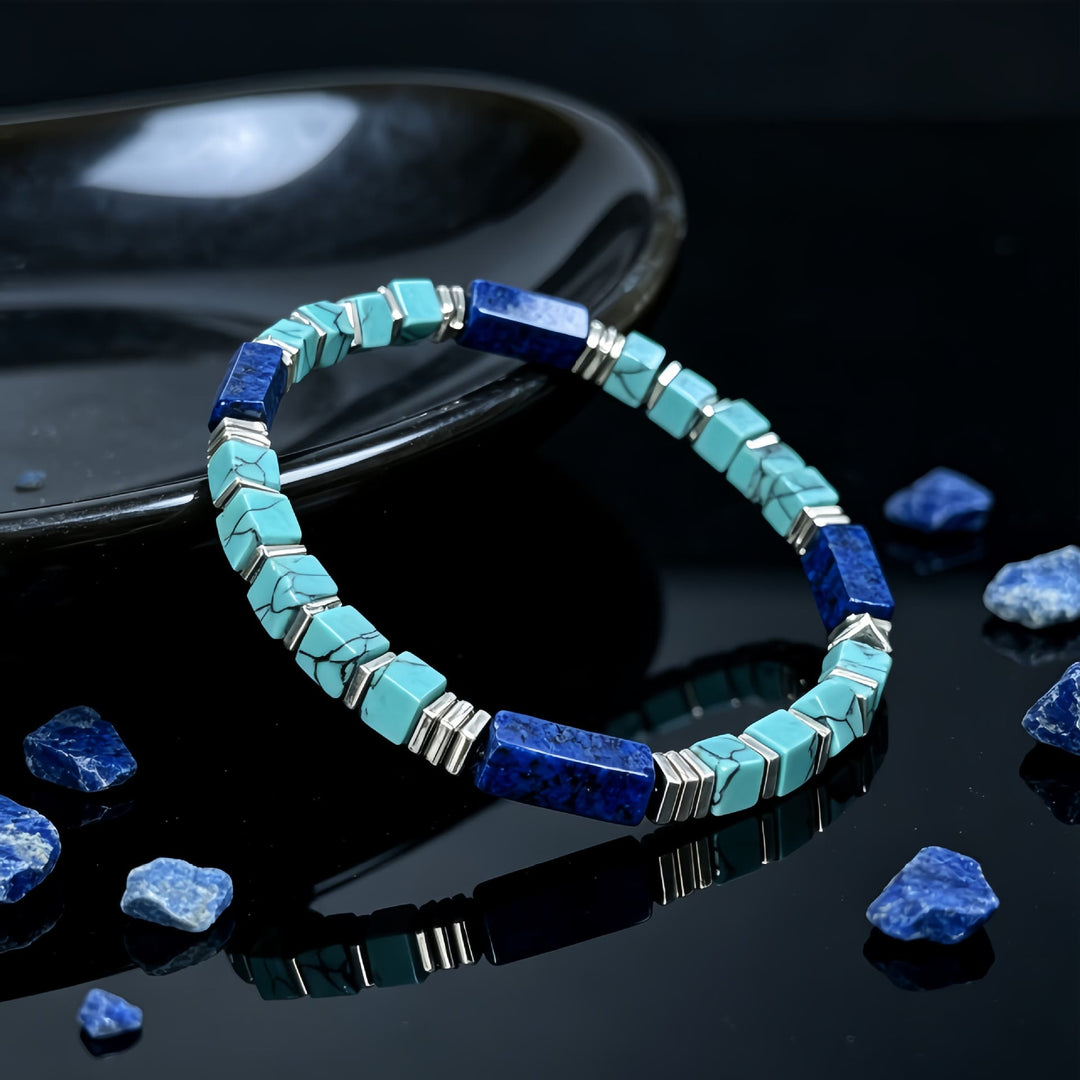 FREE Today: Natural Textured Turquoise Lapis Lazuli Square Tube Beaded Bracelet Attract Wealth Abundance Prosperity - image 4