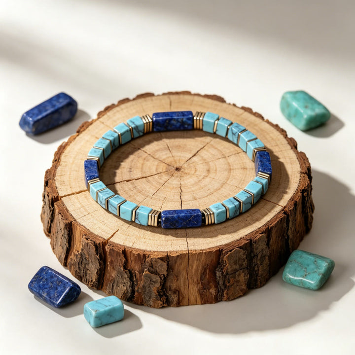 FREE Today: Natural Textured Turquoise Lapis Lazuli Square Tube Beaded Bracelet Attract Wealth Abundance Prosperity - image 5