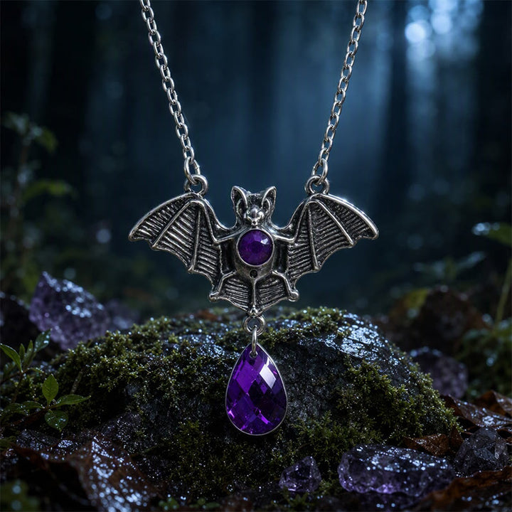 FREE Today: Vintage Metal Bat Choker Pendant Necklace Halloween Witchy Jewelry Day of the Dead - Bat & Purple Zircon - image 6