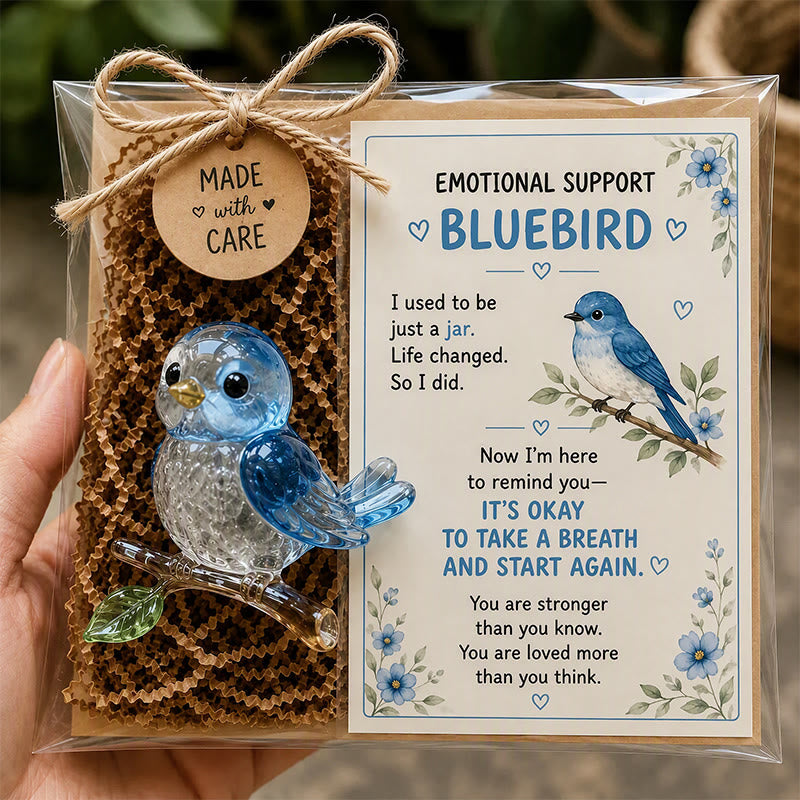 FREE Today: Emotional Support Acrylic Animal Gift, Recycled Glass Style Pocket Hug Figurine with Encouragement Card & Gift Box - Bluebird - image 0