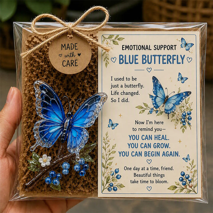 FREE Today: Emotional Support Acrylic Animal Gift, Recycled Glass Style Pocket Hug Figurine with Encouragement Card & Gift Box - Blue Butterfly - image 10