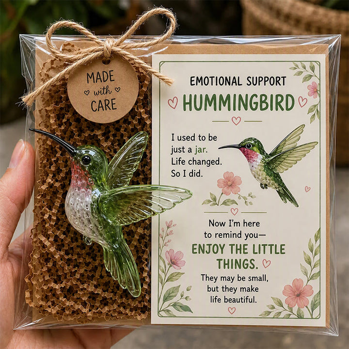 FREE Today: Emotional Support Acrylic Animal Gift, Recycled Glass Style Pocket Hug Figurine with Encouragement Card & Gift Box - Hummingbird - image 2