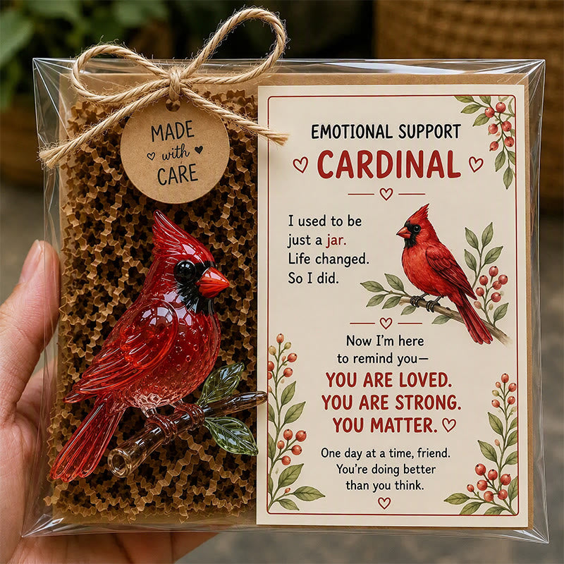 FREE Today: Emotional Support Acrylic Animal Gift, Recycled Glass Style Pocket Hug Figurine with Encouragement Card & Gift Box - Cardinal - image 1