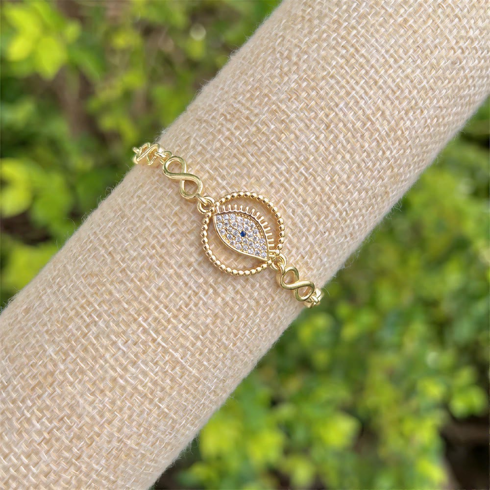 Olivenorma Copper Evil Eye Charm Design Protection Symbol Bracelet - Double‑Ring Paved Evil Eye - image 4